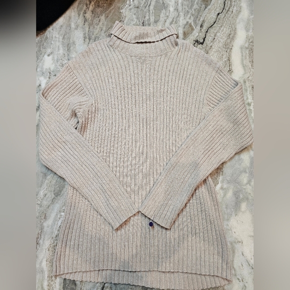 Croft & Barrow Ribbed Cotton Sweater Women’s XL Mock Neck Beige Long Sleeve - Picture 1 of 8